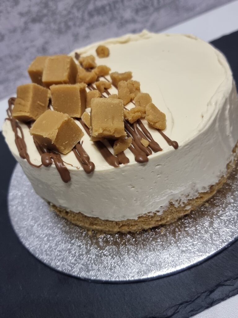 20221223_064828 close up of a baileys cheesecake topped with fudge